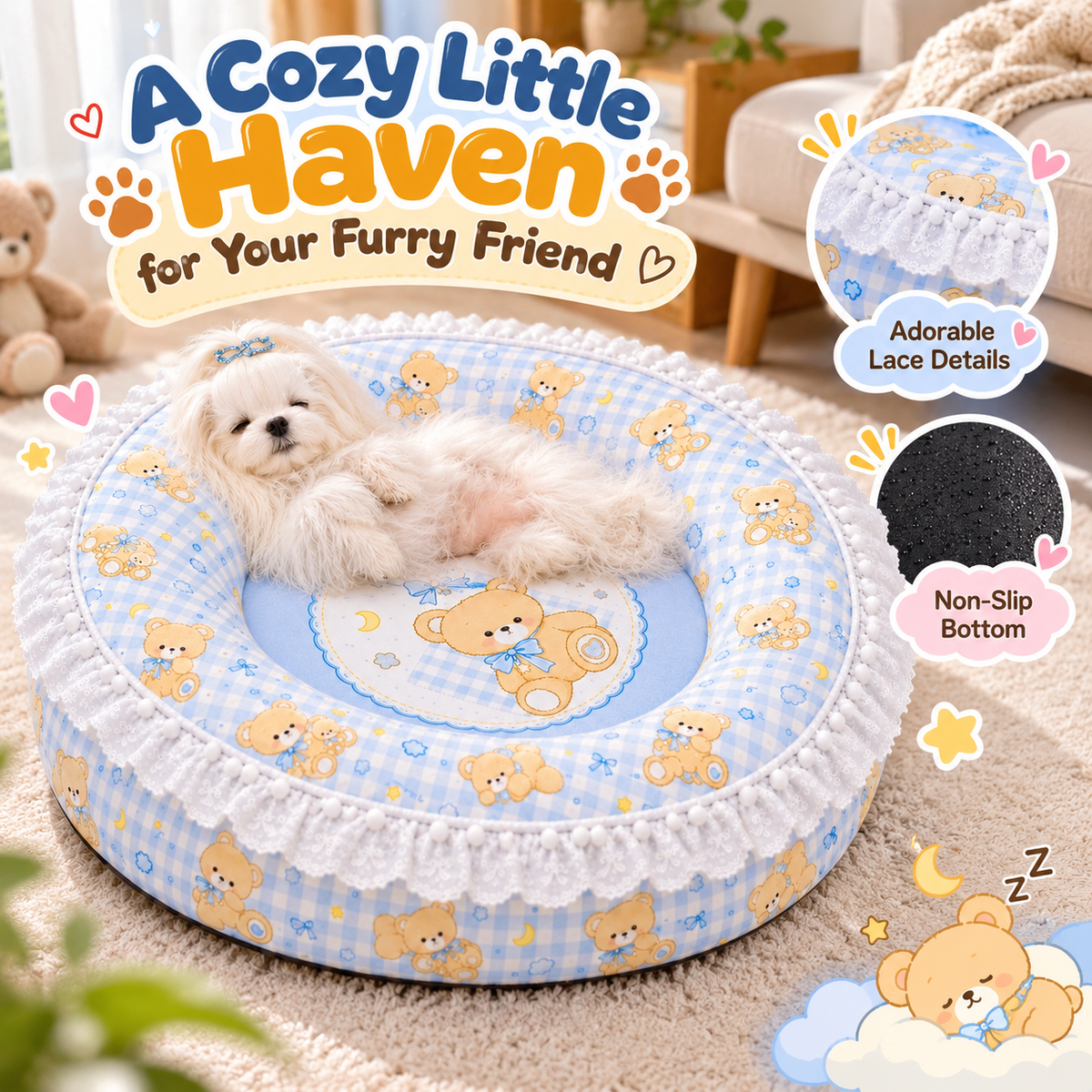 CozyPaws Round Plush Pet Bed