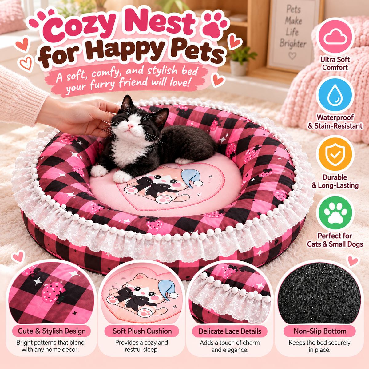 CozyPaws Round Plush Pet Bed