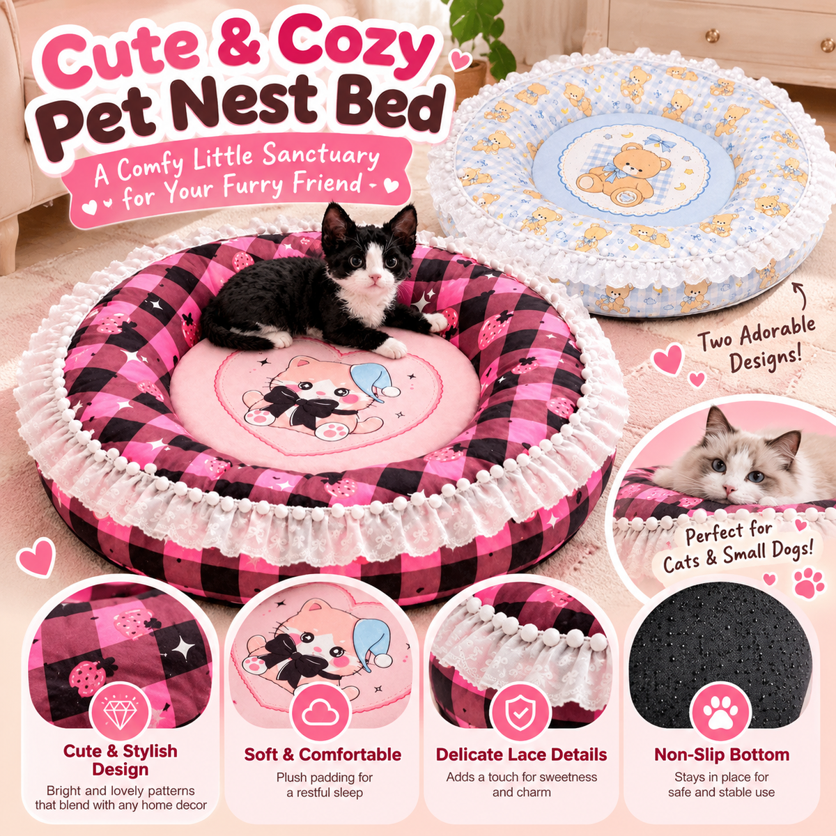 CozyPaws Round Plush Pet Bed